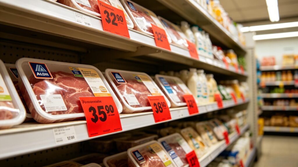 Aldi fresh meat dairy with permanent red sticker markdowns eligible for rebate coupon stacking
