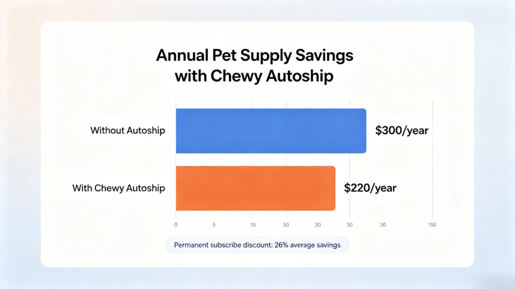 permanent discount hacks for budget shoppers 2026 Chewy Pet Subscribe Discounts annual savings calculation chart graphic