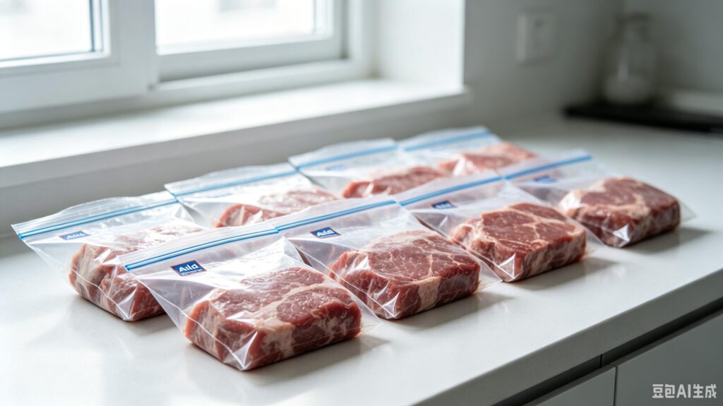 Freezer storage for bulk Aldi red sticker discounted meat stockpile
