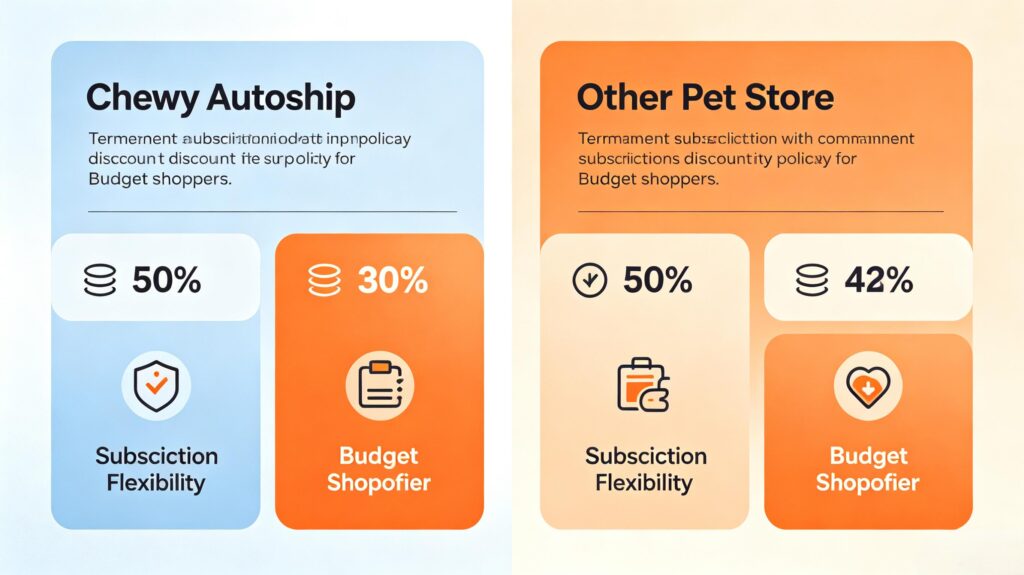 permanent discount hacks for budget shoppers 2026 Chewy Pet Subscribe Discounts vs competitor pet store subscription discount comparison graphic
