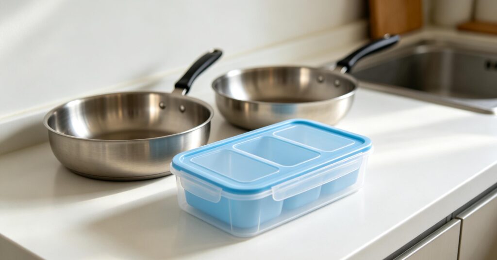 affordable stainless steel cookware & multi compartment kitchen storage organizer budget kitchen gear