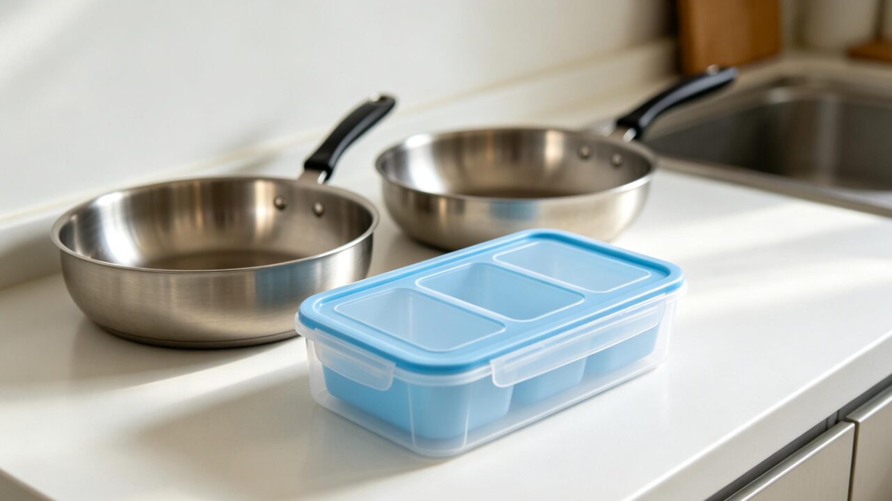 affordable stainless steel cookware & multi compartment kitchen storage organizer budget kitchen gear