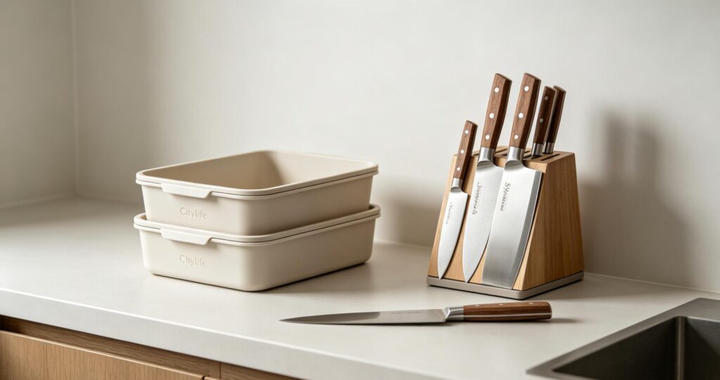 budget kitchen storage & cookware picks for SNAP EBT shoppers Citylife organizers Syokami knife sets
