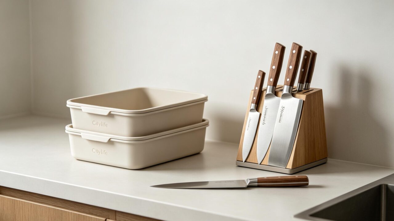 budget kitchen storage & cookware picks for SNAP EBT shoppers Citylife organizers Syokami knife sets