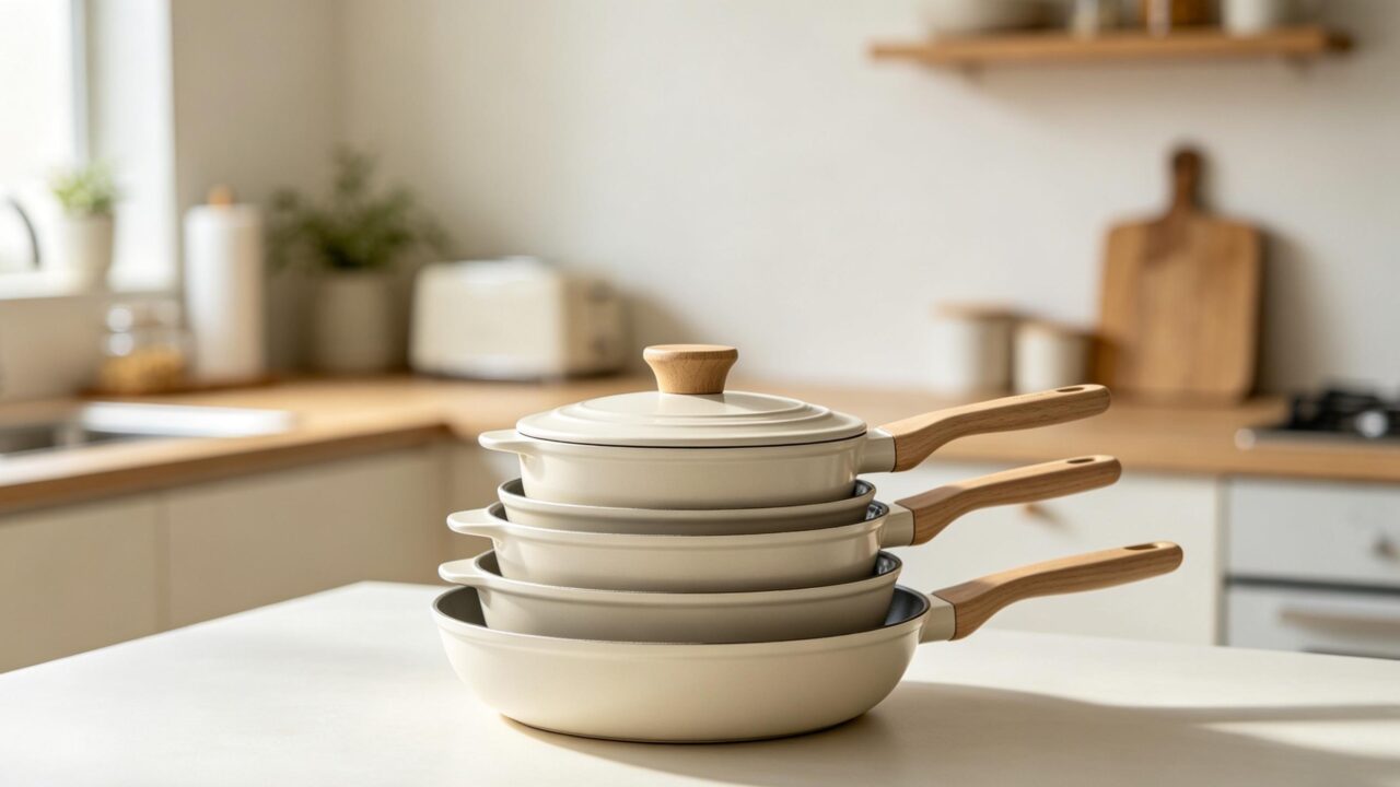 budget pots and pans set for small kitchen Redchef ceramic cookware